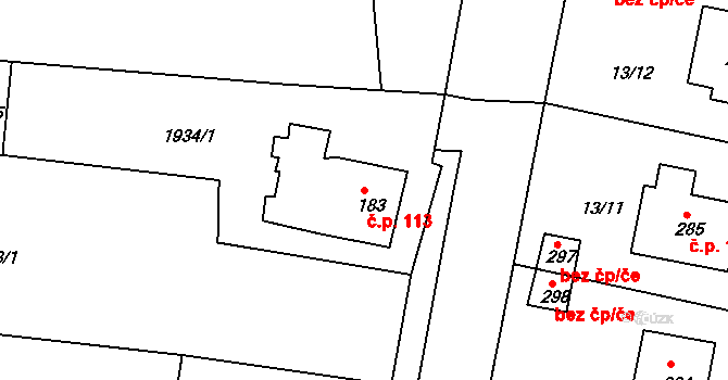 Netřebice 113 na parcele st. 183 v KÚ Netřebice, Katastrální mapa