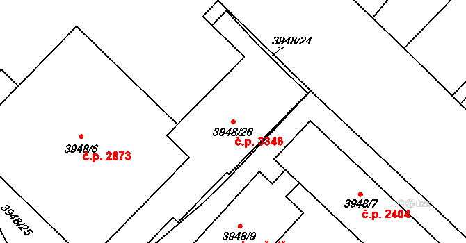 Teplice 3346 na parcele st. 3948/26 v KÚ Teplice, Katastrální mapa