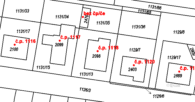 Vodňany II 1118, Vodňany na parcele st. 2098 v KÚ Vodňany, Katastrální mapa