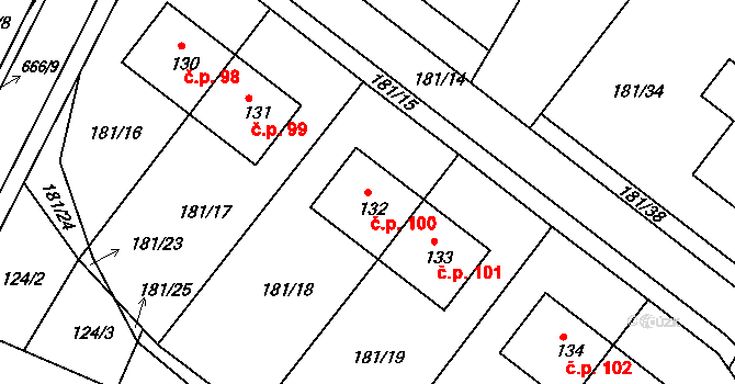 Líšťany 100 na parcele st. 132 v KÚ Líšťany, Katastrální mapa