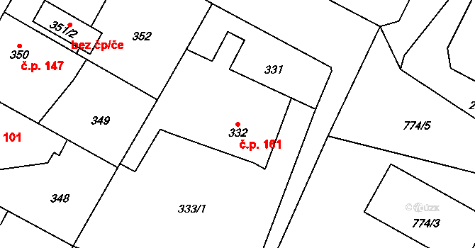 Senec 161, Zruč-Senec na parcele st. 332 v KÚ Senec u Plzně, Katastrální mapa