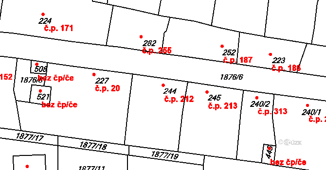 Merklín 212 na parcele st. 244 v KÚ Merklín u Přeštic, Katastrální mapa