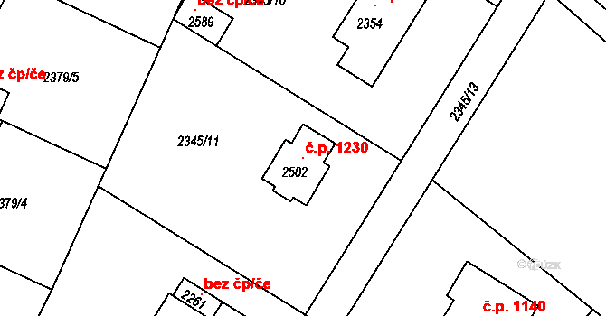 Pacov 1230 na parcele st. 2502 v KÚ Pacov, Katastrální mapa