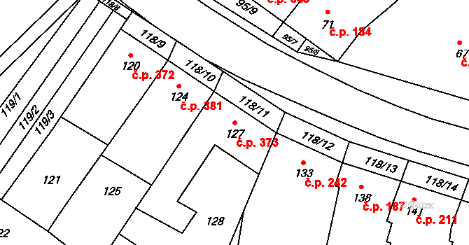 Moravský Žižkov 373 na parcele st. 127 v KÚ Moravský Žižkov, Katastrální mapa