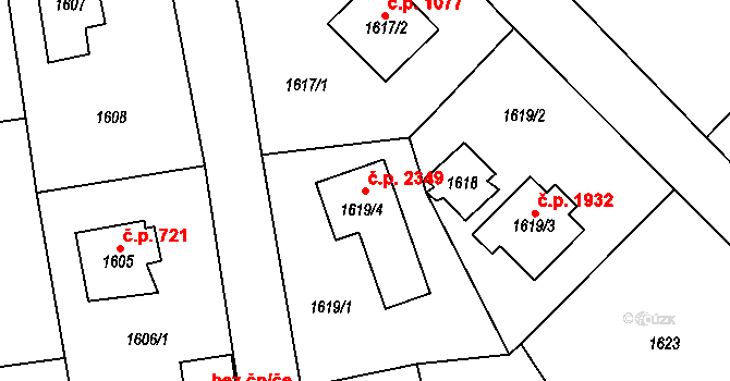 Černošice 2349 na parcele st. 1619/4 v KÚ Černošice, Katastrální mapa