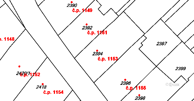 Rakšice 1153, Moravský Krumlov na parcele st. 2394 v KÚ Moravský Krumlov, Katastrální mapa