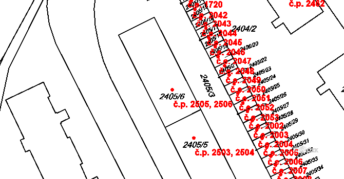 Znojmo 2505,2506 na parcele st. 2405/6 v KÚ Znojmo-město, Katastrální mapa