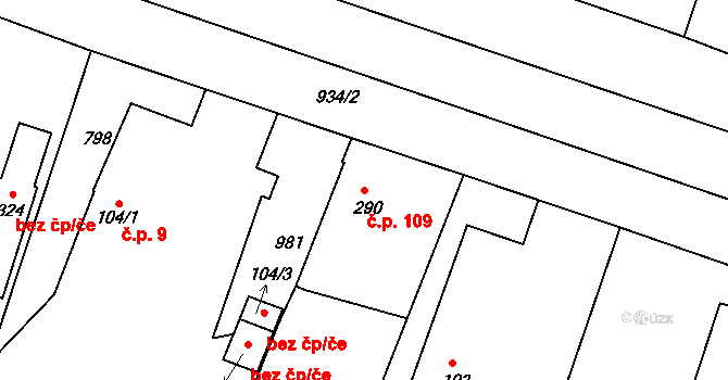 Kovansko 109, Bobnice na parcele st. 290 v KÚ Kovansko, Katastrální mapa