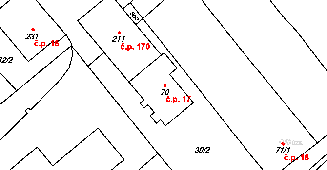 Opatovice 17 na parcele st. 70 v KÚ Opatovice u Hranic, Katastrální mapa
