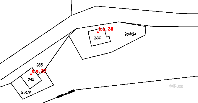 Čížov 36, Chabeřice na parcele st. 254 v KÚ Chabeřice, Katastrální mapa