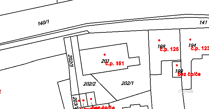 Drahelice 151, Nymburk na parcele st. 201 v KÚ Drahelice, Katastrální mapa
