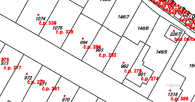 Telč-Štěpnice 282, Telč na parcele st. 993 v KÚ Telč, Katastrální mapa