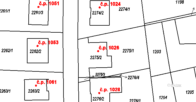 Lyžbice 1026, Třinec na parcele st. 2275/2 v KÚ Lyžbice, Katastrální mapa