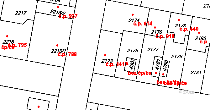 Čelákovice 1417 na parcele st. 2173 v KÚ Čelákovice, Katastrální mapa