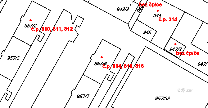 Nový Bor 814,815,816 na parcele st. 957/6 v KÚ Nový Bor, Katastrální mapa