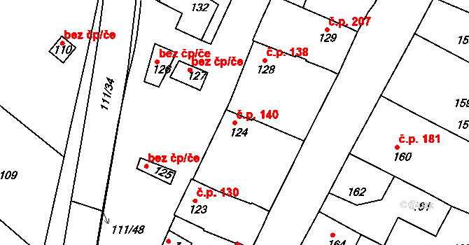 Moravský Písek 140 na parcele st. 124 v KÚ Moravský Písek, Katastrální mapa