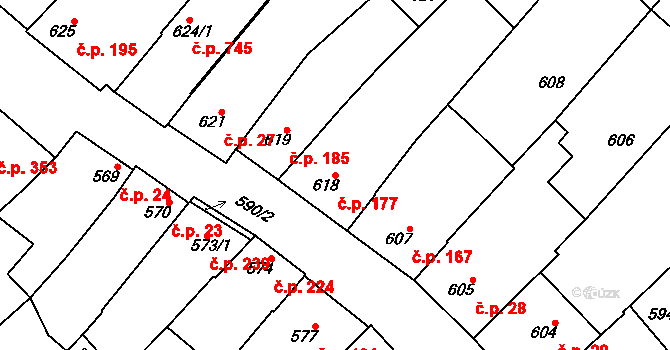 Vnorovy 177 na parcele st. 618 v KÚ Vnorovy, Katastrální mapa
