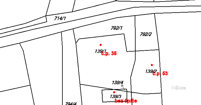Prostřední Bludovice 35, Horní Bludovice na parcele st. 139/1 v KÚ Prostřední Bludovice, Katastrální mapa