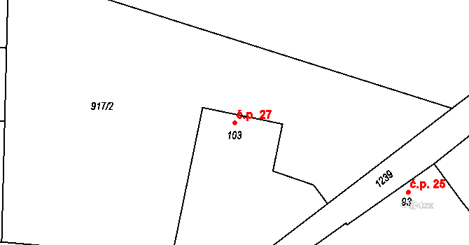 Radošovice 27, Bystřice na parcele st. 103 v KÚ Božkovice, Katastrální mapa