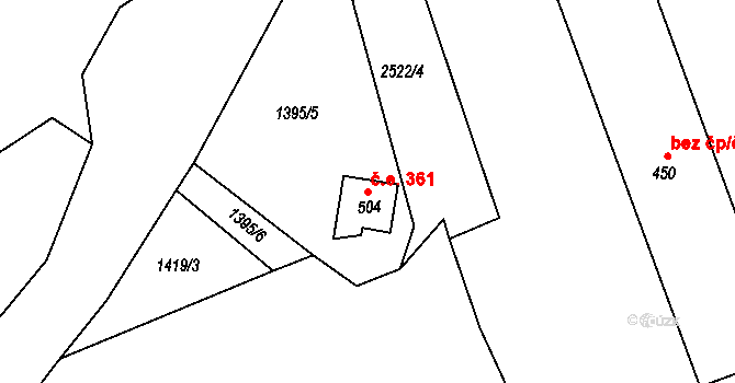 Mrač 361 na parcele st. 504 v KÚ Mrač, Katastrální mapa