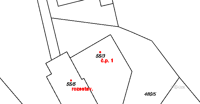 Chotyně 1 na parcele st. 55/3 v KÚ Chotyně, Katastrální mapa