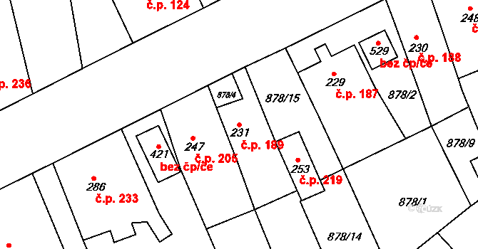 Cerhovice 189 na parcele st. 231 v KÚ Cerhovice, Katastrální mapa