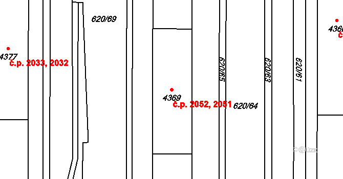 Blansko 2051,2052 na parcele st. 4369 v KÚ Blansko, Katastrální mapa