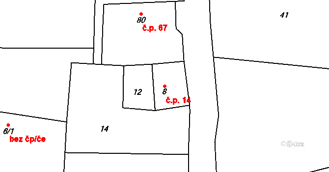 Železná 14 na parcele st. 8 v KÚ Železná, Katastrální mapa