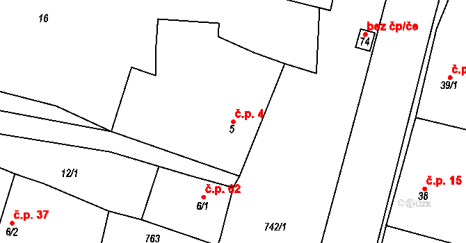 Savín 4, Litovel na parcele st. 5 v KÚ Savín, Katastrální mapa