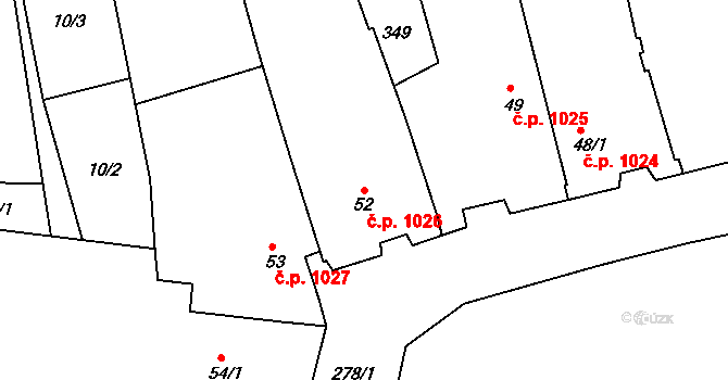 Brníčko 1026, Uničov na parcele st. 52 v KÚ Brníčko, Katastrální mapa
