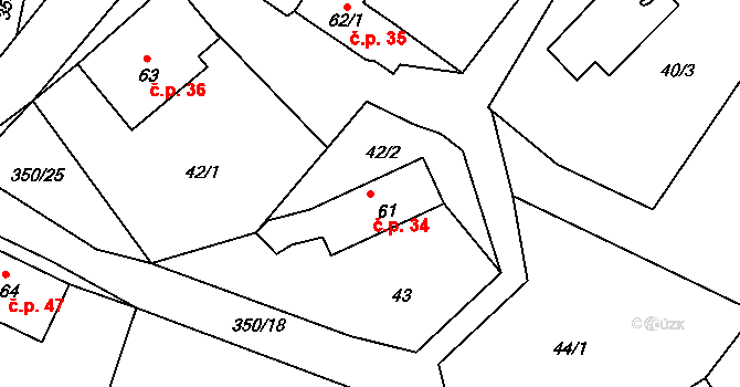 Častolovice 34, Česká Lípa na parcele st. 61 v KÚ Častolovice u České Lípy, Katastrální mapa