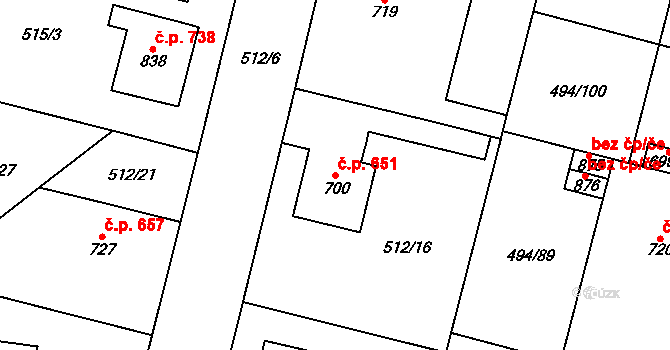 Libochovice 651 na parcele st. 700 v KÚ Libochovice, Katastrální mapa