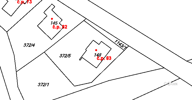 Nedvězí 83, Slaná na parcele st. 148 v KÚ Nedvězí u Semil, Katastrální mapa