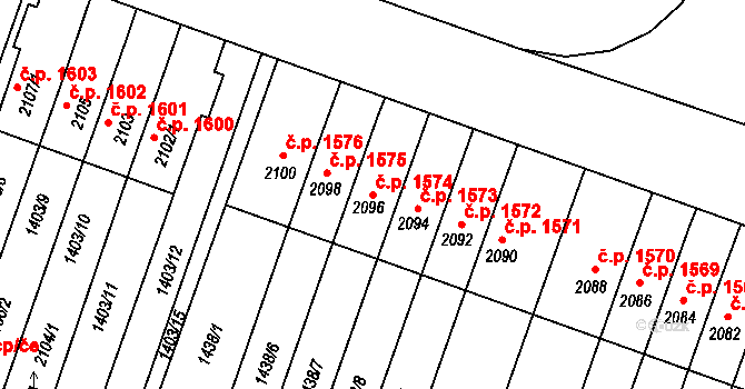 Hořice 1574 na parcele st. 2096 v KÚ Hořice v Podkrkonoší, Katastrální mapa