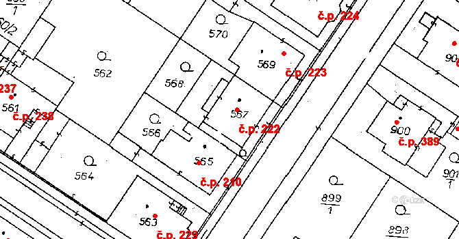 Poděbrady II 222, Poděbrady na parcele st. 567 v KÚ Poděbrady, Katastrální mapa