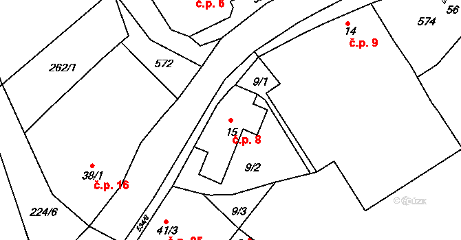 Křepice 8, Stožice na parcele st. 15 v KÚ Křepice u Vodňan, Katastrální mapa