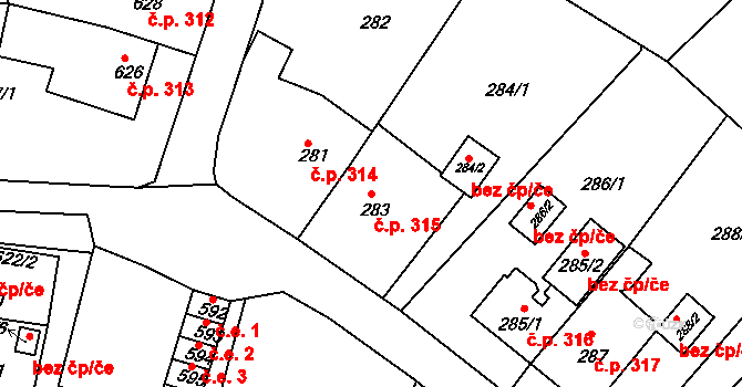 Miřetice u Klášterce nad Ohří 315, Klášterec nad Ohří na parcele st. 283 v KÚ Miřetice u Klášterce nad Ohří, Katastrální mapa