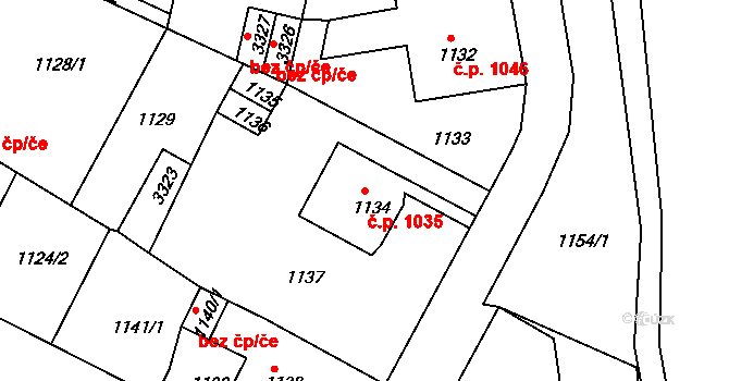 Duchcov 1035 na parcele st. 1134 v KÚ Duchcov, Katastrální mapa