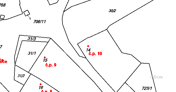Skrýšov 10, Pelhřimov na parcele st. 14 v KÚ Skrýšov u Pelhřimova, Katastrální mapa