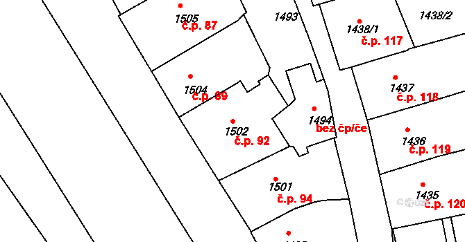 Karlovy Vary 92 na parcele st. 1502 v KÚ Karlovy Vary, Katastrální mapa