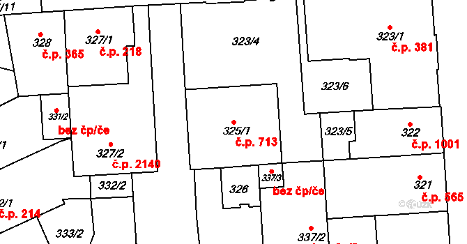 Sokolov 713 na parcele st. 325/1 v KÚ Sokolov, Katastrální mapa