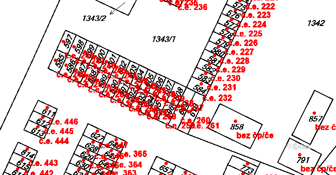 Háje 238, Cheb na parcele st. 607 v KÚ Háje u Chebu, Katastrální mapa