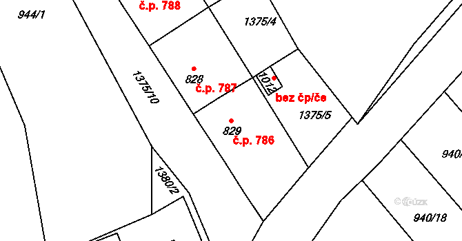 Bublava 786 na parcele st. 829 v KÚ Bublava, Katastrální mapa