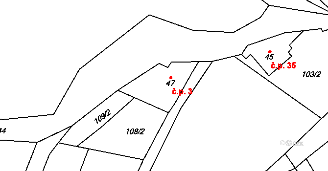 Chlum 3, Hartmanice na parcele st. 47 v KÚ Chlum u Hartmanic, Katastrální mapa