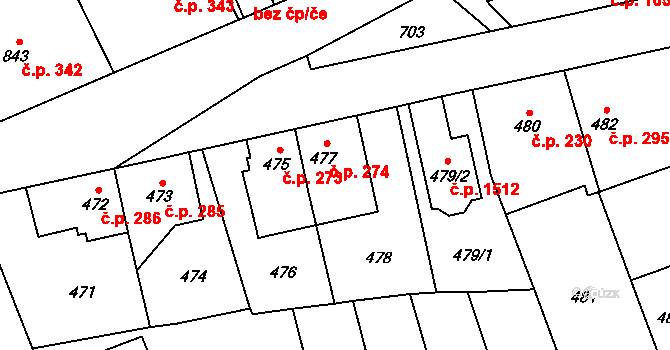 Radotín 274, Praha na parcele st. 477 v KÚ Radotín, Katastrální mapa