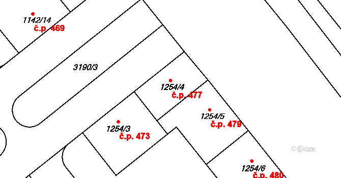Krč 477, Praha na parcele st. 1254/4 v KÚ Krč, Katastrální mapa