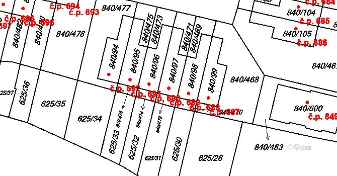 Bohnice 689, Praha na parcele st. 840/97 v KÚ Bohnice, Katastrální mapa