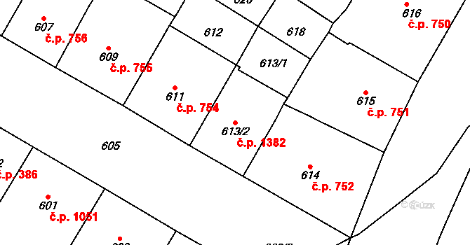 Vršovice 1382, Praha na parcele st. 613/2 v KÚ Vršovice, Katastrální mapa