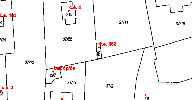 Pouště 162, Mokrovraty na parcele st. 156 v KÚ Pouště, Katastrální mapa