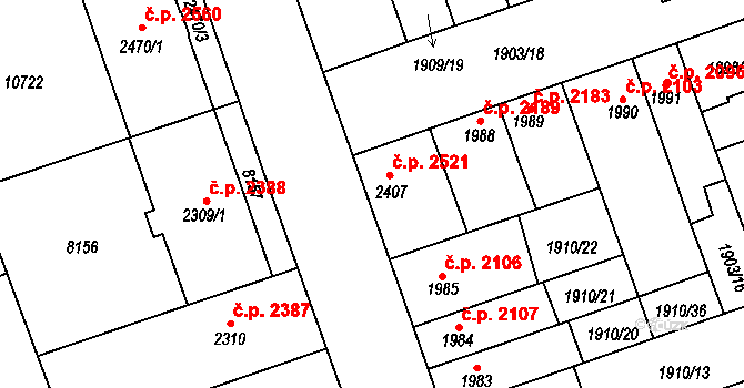 Hodonín 2521 na parcele st. 2407 v KÚ Hodonín, Katastrální mapa